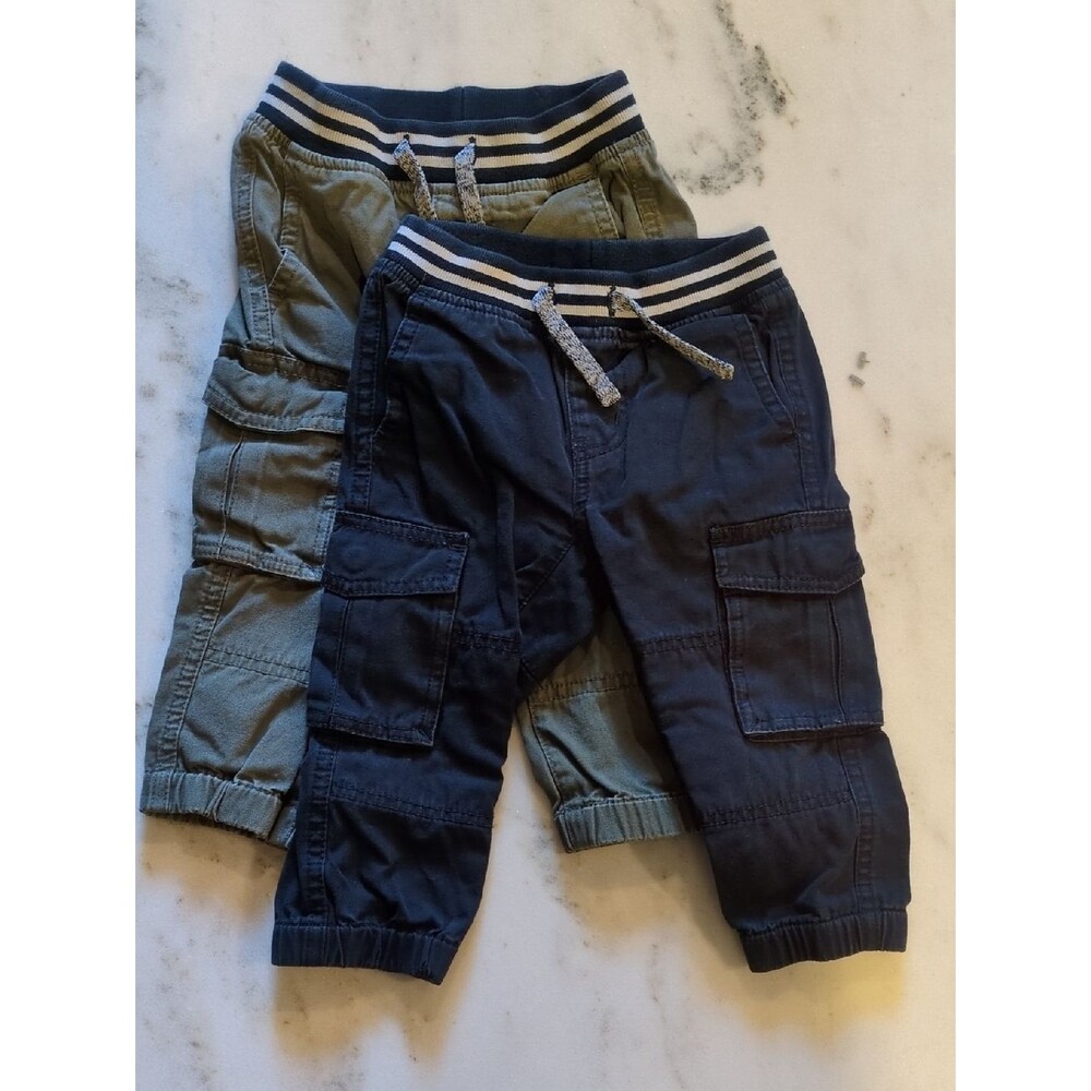 Tea Collection Boys Cargo Joggers 18-24M 2 Pack Navy Olive EUC